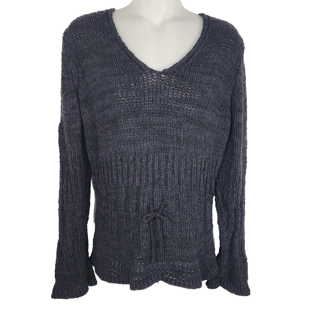 Tailor B. Moss Womens Pullover Sweater Tie Waist Black Knit V Neck Size Medium